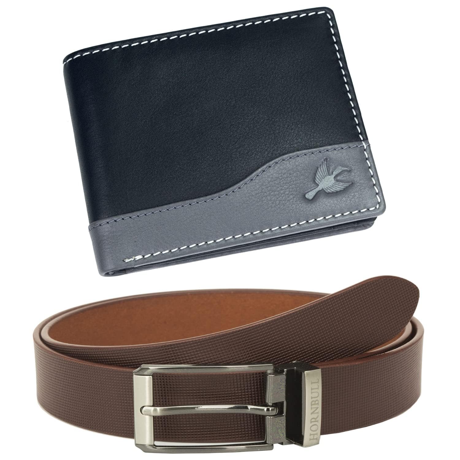 HORNBULL Men's Black Leather Wallet & Belt Combo | Modern, Adjustable, Top Grain Leather, 4 Section, 6 Pocket, Bi-Fold Wallet, 35 MM Belt, Free Size (Up To 44 Inch Waist), Ideal Gift For Men