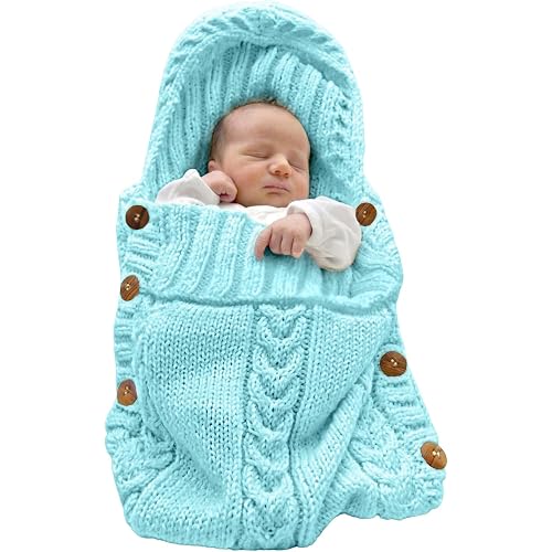 XMWEALTHY Newborn Baby Wrap Swaddle Blanket Knit Sleeping Bag Receiving Blankets Stroller Wrap for Baby Sky Blue 0-6 Month