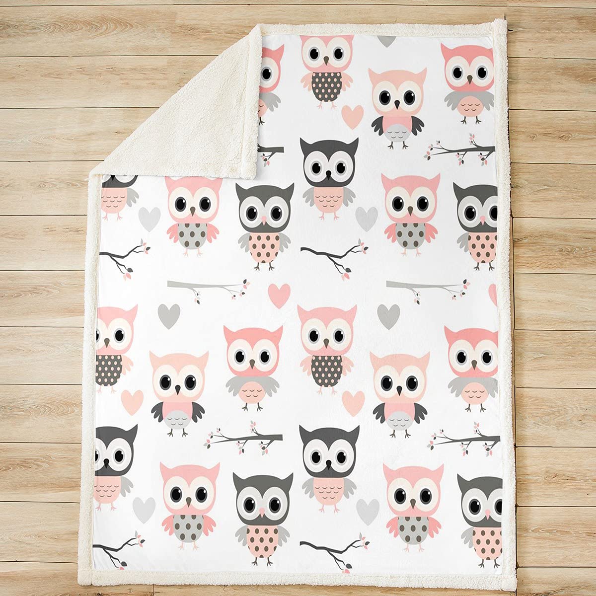 Homemissing Eule Wohndecke Mädchen Rosa Karikatur Eule Drucken Decke 150x200cm Für Kinder Jugendliche Ultra Weich Niedlich Wilde vögel Kuscheldecke Herz Liebe Muster Zimmer Dekor Flanell Fleecedecke