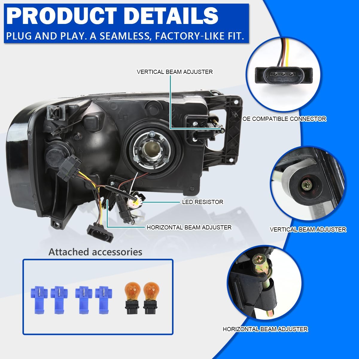 SPEC-D TUNING Smoke LED Tube Headlights Compatible with 2002-2005 Dodge Ram 1500, 2003-2005 Dodge Ram 2500/3500, Left + Right Pair Headlamps Assembly