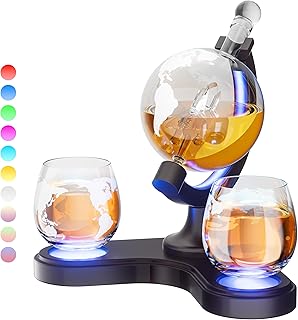 Kollea Globe Whiskey Decanter Sets for Men, 30.4 Oz Personalized Liquor Decanter with 7 Color RGB Light, Unique Anniversary Birthday Gifts Ideas for Men Dad Husband, Cool Liquor Dispenser for Home Bar