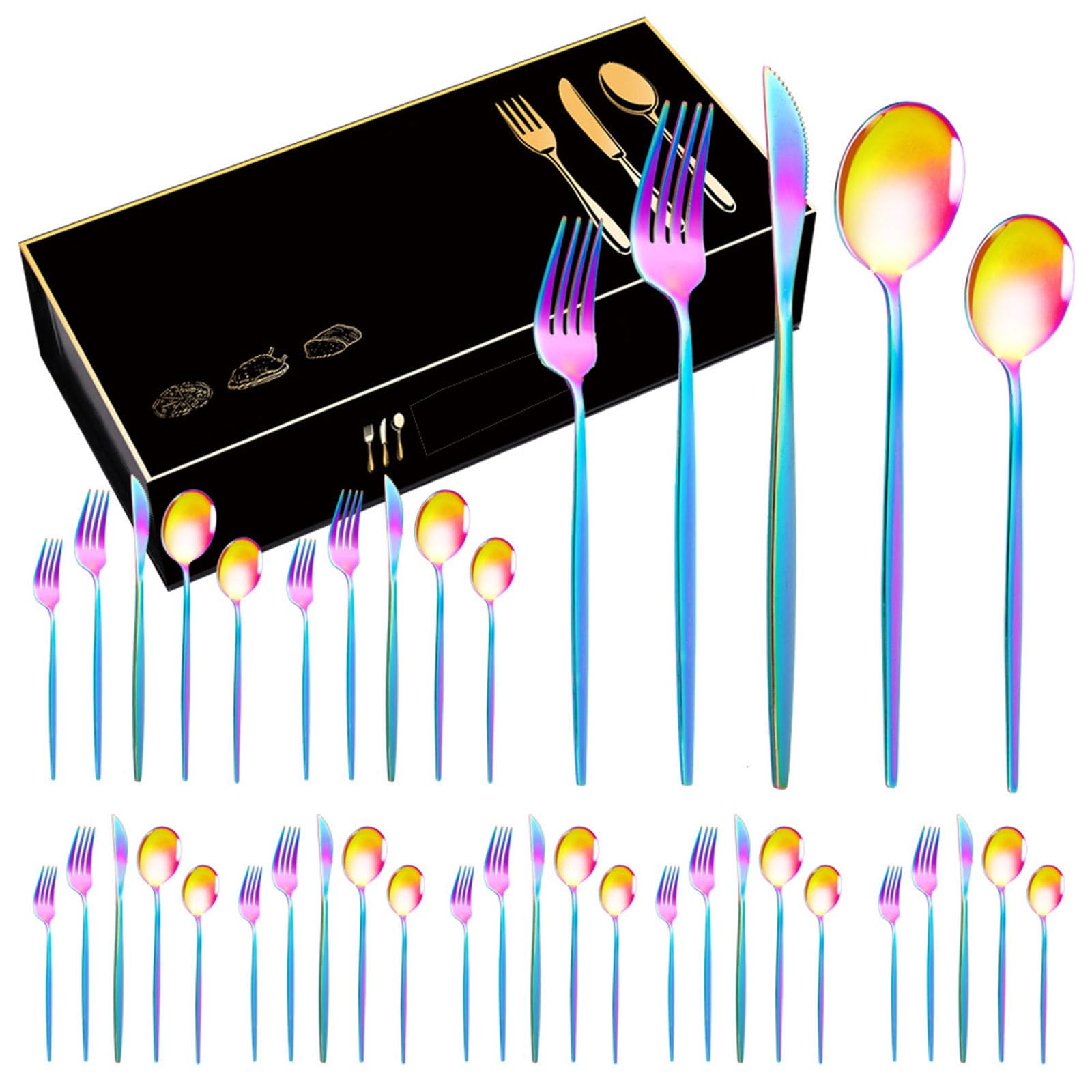 40-teiliges tragbares Edelstahl-Besteck-Set, wiederverwendbare Reise-Lunchutensilien, Messer, Gabel, Löffel, Essstäbchen-Set für Büro, Schule, Reisen, Camping, Picknick,B