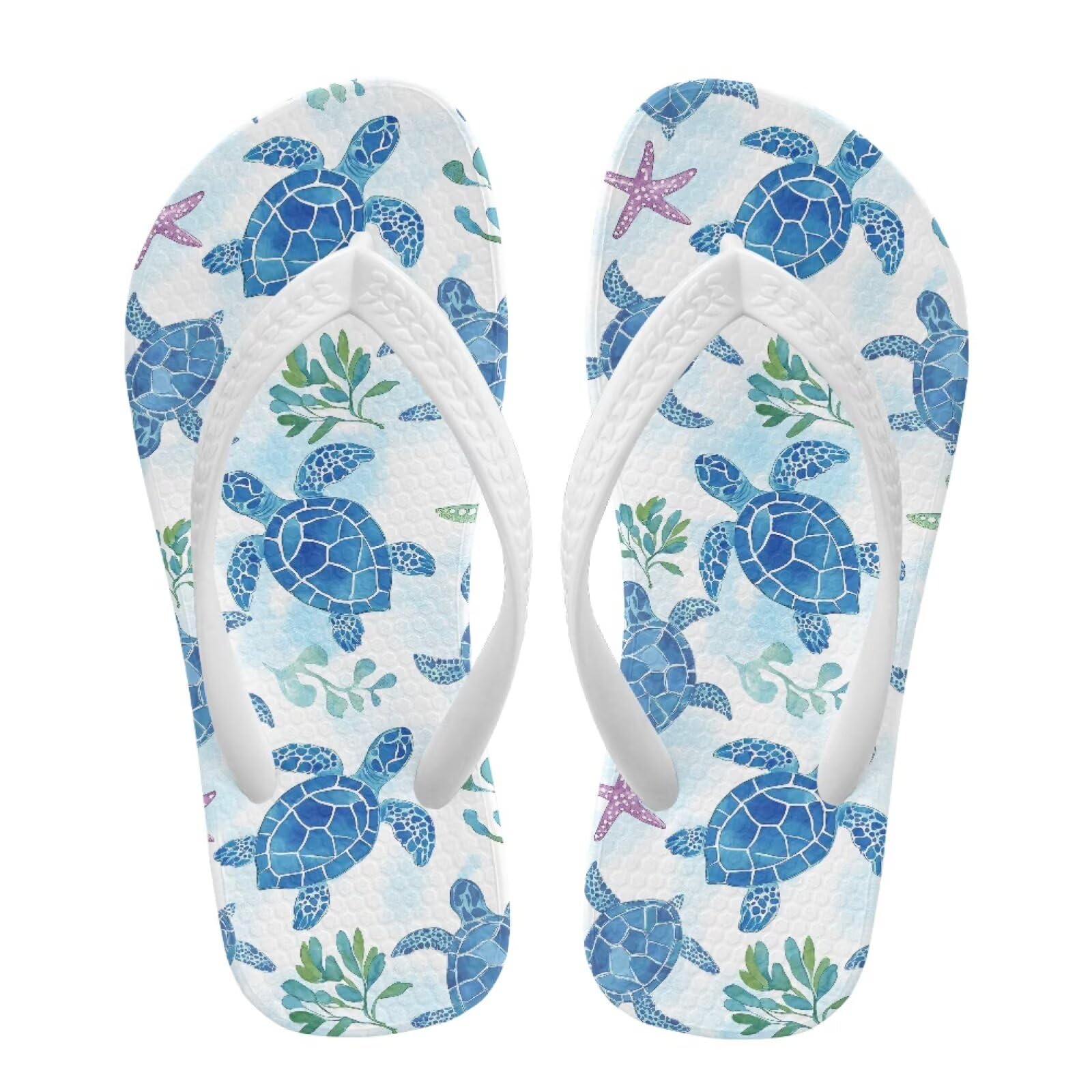 Watdotory Boy Flips Flops for Kids Blue Sea Turtles Print Child Slip-on Thong Sandals Kid Boys Slides Water Shoes for Beach Swim Pool Size 12