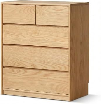 100% Solid Wood Nightstand,Wide Oak Nightstand for Bedroom, Solid Wood Storage Organizer with 5 Drawers, Modern Wooden Side Table for Bedroom,Living Room,Natural Oak 31.96" W x 15.74" D x 35.63" H