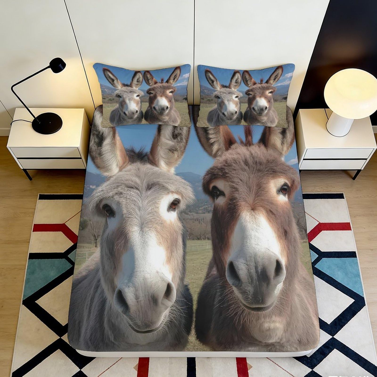 Jqzkxnhpbr Style-5 3D Printed Donkey Close-Up Fitted Sheet Microfiber Soft Anti-Slip Farm Animal Mattress Cover For Bedroom Decor 90X200x25cm