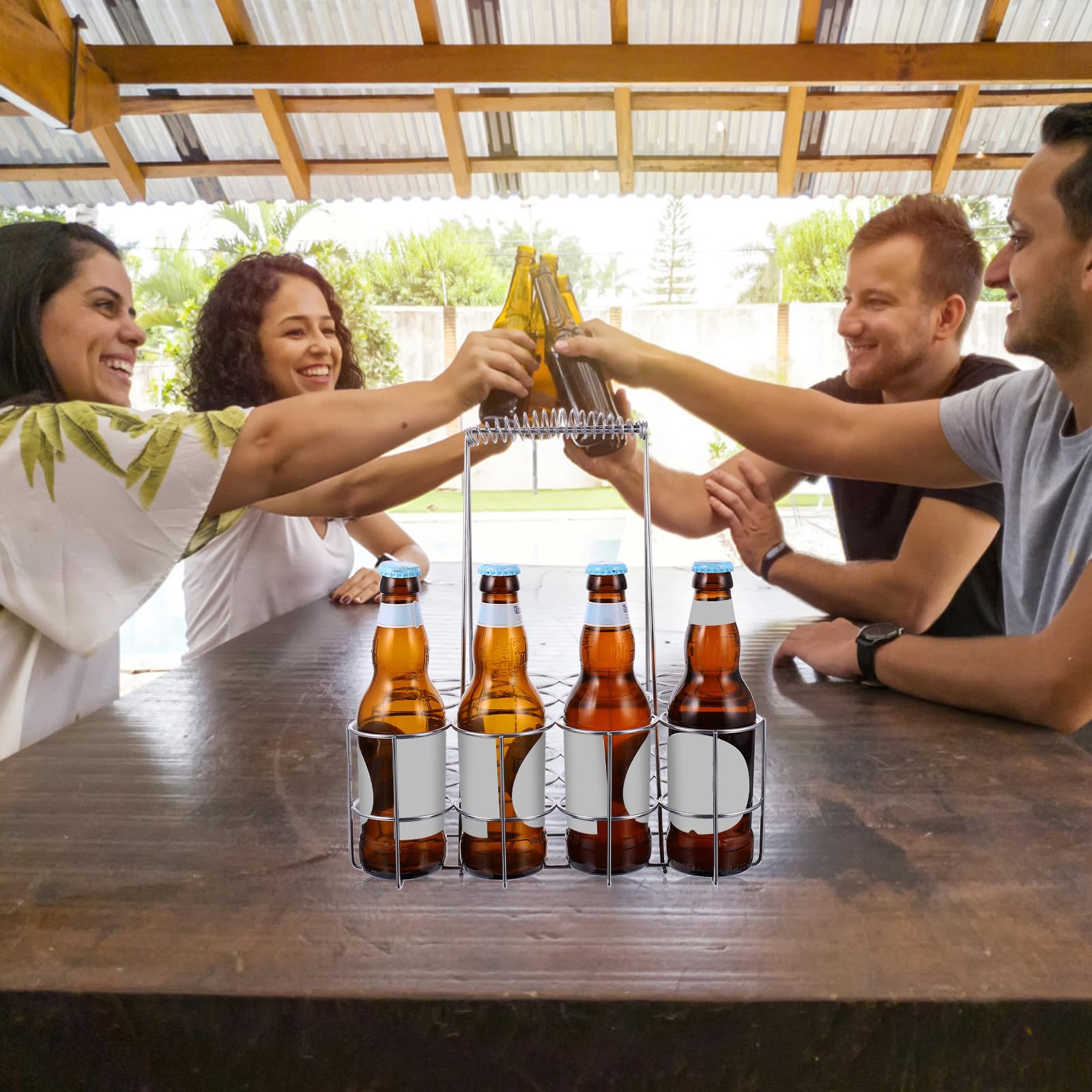 FOMIYES Portabottiglie in Lega Argento per Birra Artigianale Manico Ergonomico e Design Robusto, Cestino Porta Bottiglie Facile da Trasportare per Barbecue e Feste