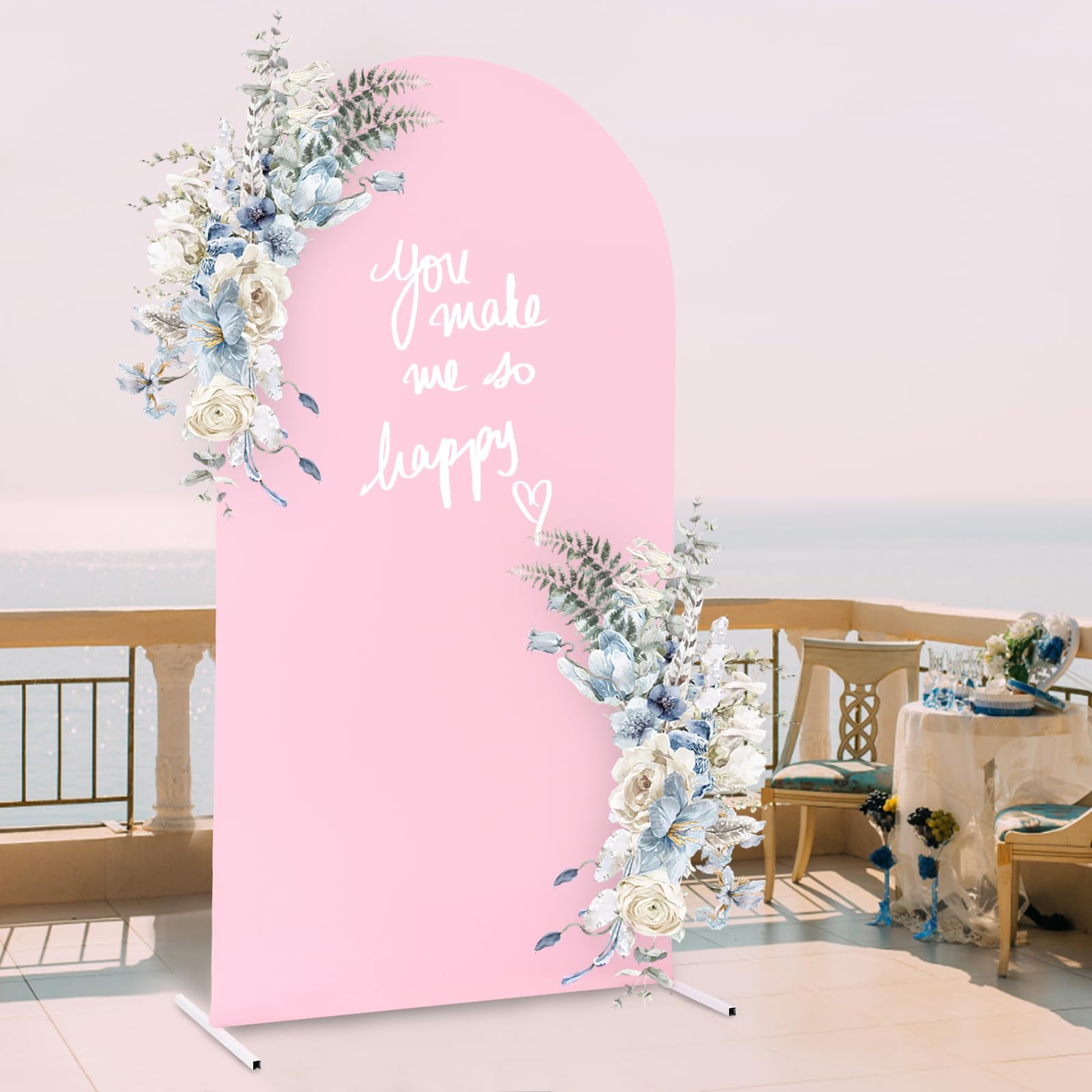 Wedding Arch Cover,7.22FT Balloon Arch Frame Kit, Wedding Columns Bracket Frame Display Background for Birthday, Party, Banquet Decoration (Pink, 7.22FT,White Stand)