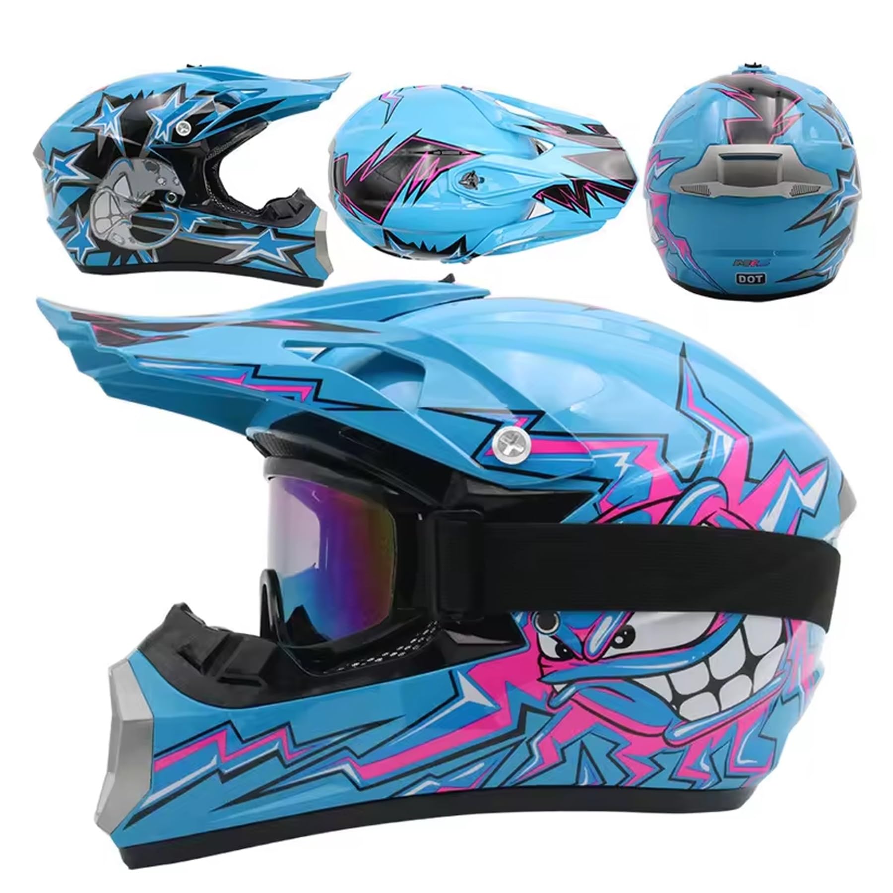 Casco de motocross para niños, casco de moto de montaña, para jóvenes y adultos, casco de motocross, todoterreno, esquí, quad, mountain bike, BMX, Downhill Off Road Helm, con guantes máscara