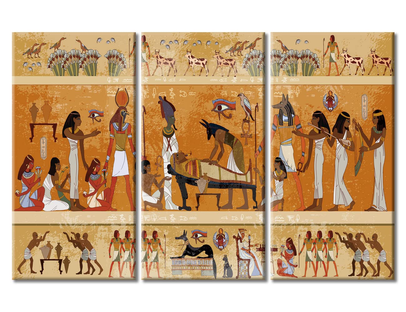 Egyptian Wall Art Gods Papyrus Art, Offering To God Horus, Ancient
