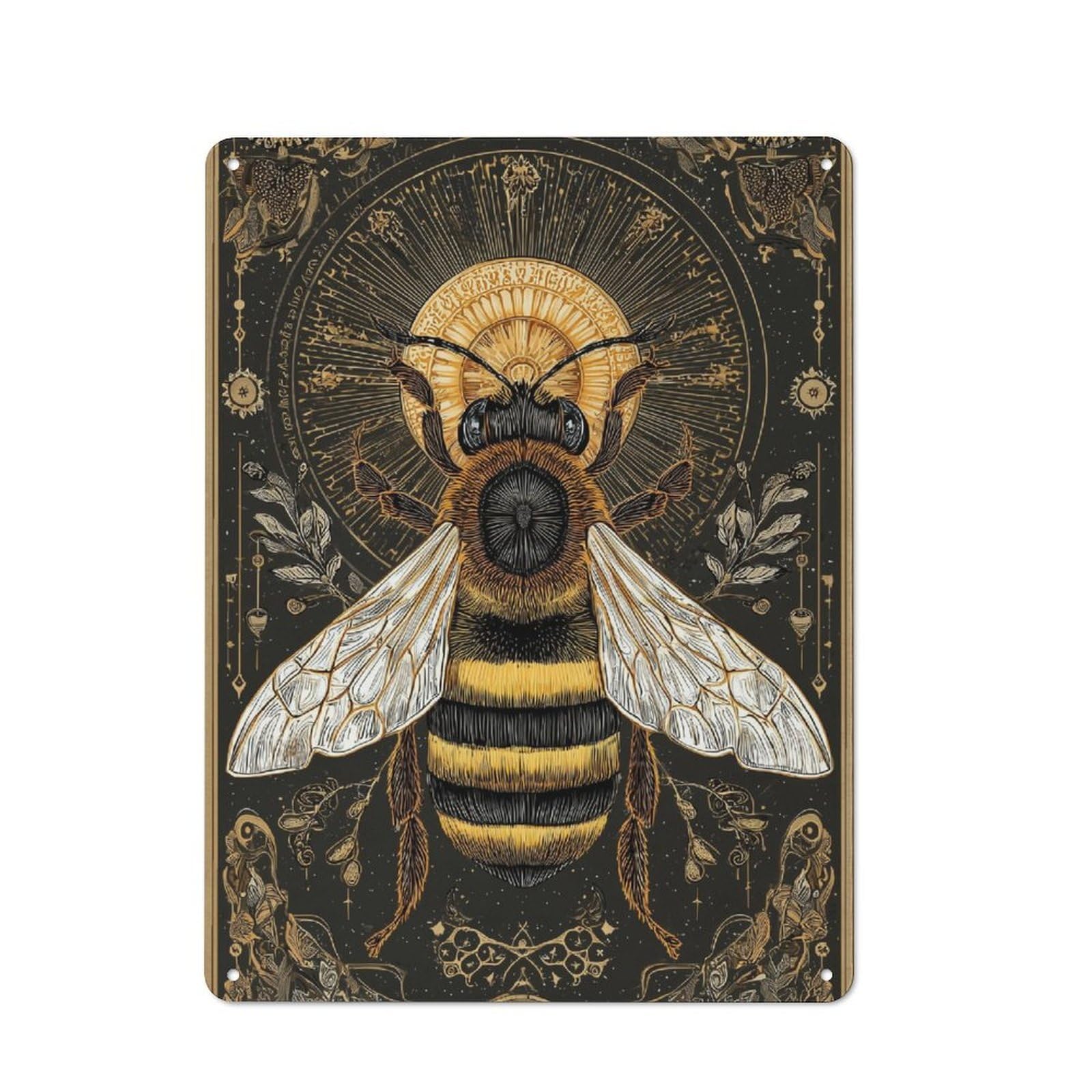 Junmoney Golden Bee Majesty Printed Metal Sign 40X30cm For Pub Or Café, With Clear Industrial Wall Decor Character