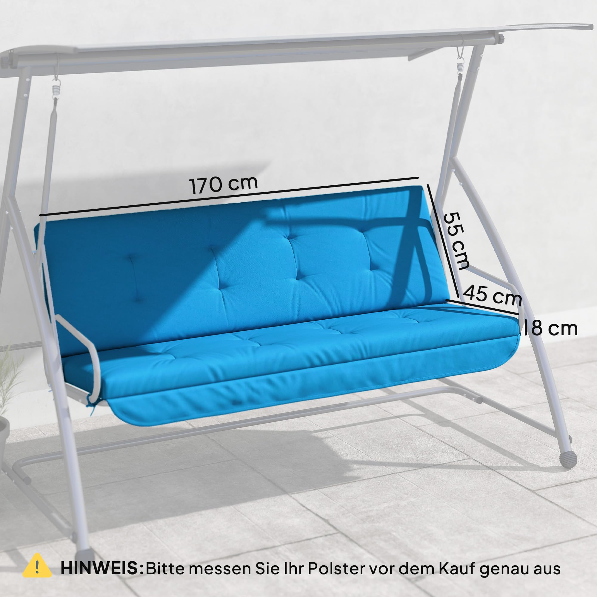 Outsunny Set di cuscini per dondolo Hollywood, 170 cm, cuscino per sedia a dondolo da giardino, cuscino laterale blu