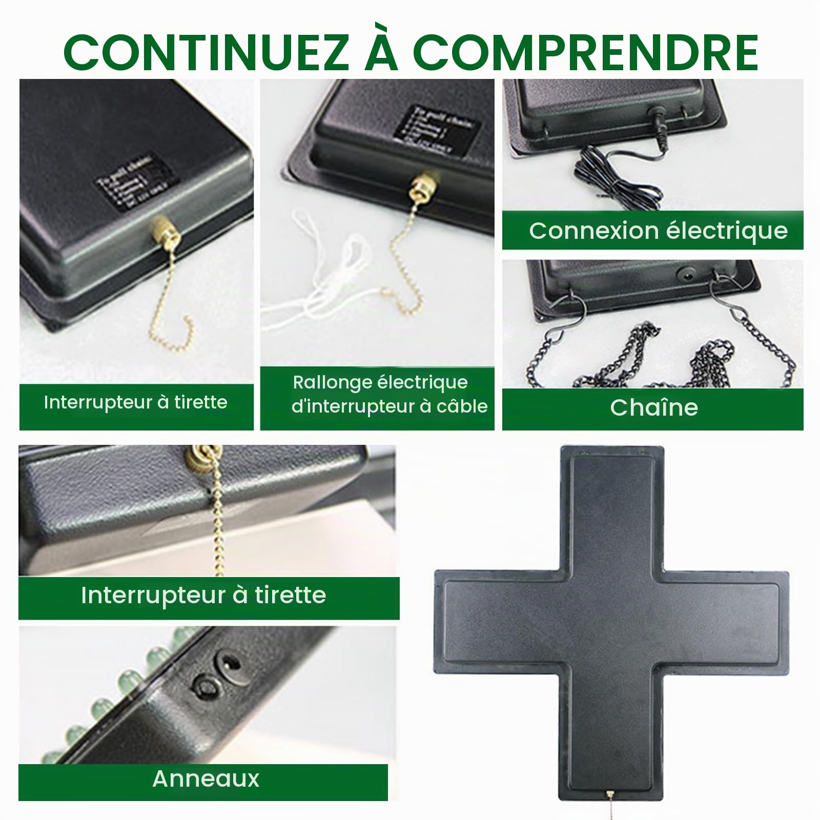 KISFWIU Enseigne Au Néon LED Croisée, 48 * 48cm Lumineuse De Pharmacie LED Croix Pour Décoration De Fenêtre Murale,Clinique Pharmacie