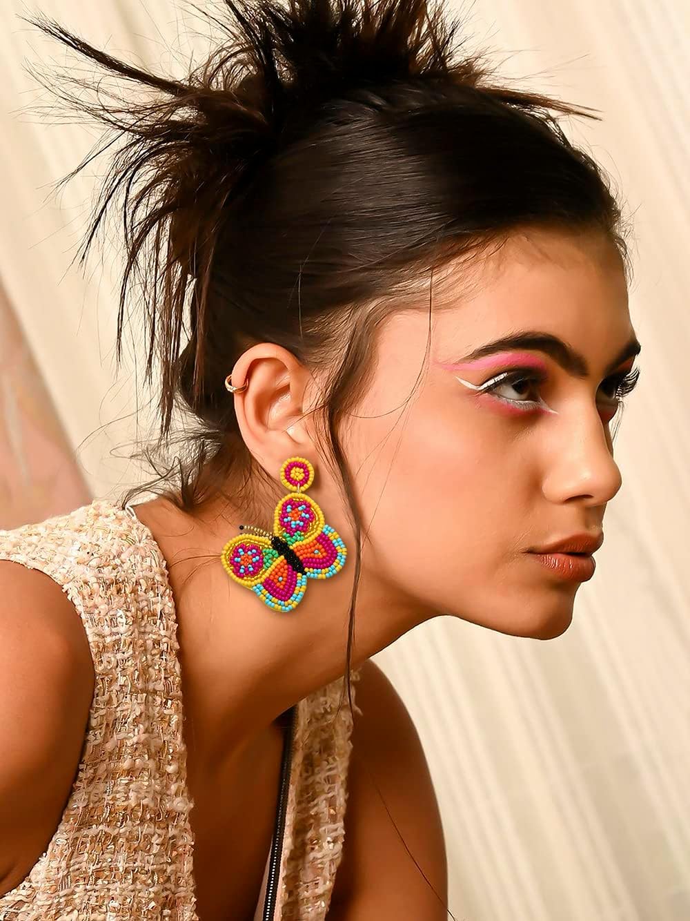 Beaded Drop Earrings Handmade Butterfly Dangle Earrings for Women Boho Statement Earrings Summer Holiday Jewelry Accessory Gift - Image 4