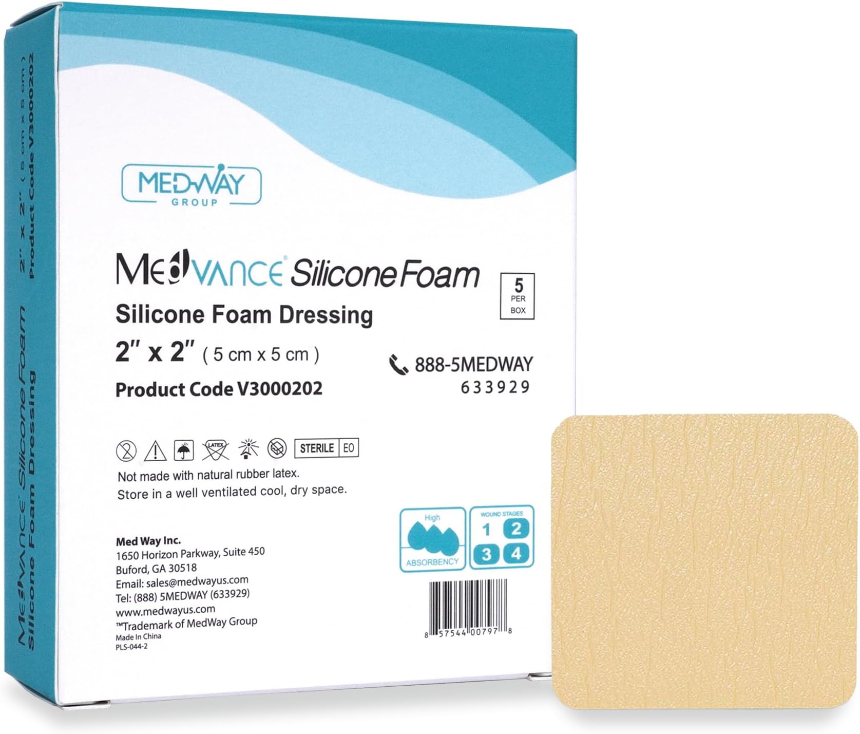 MedVance TM Silicone - Silicone Adhesive Foam Absorbent Dressing, 2"x2", Box of 5 dressings