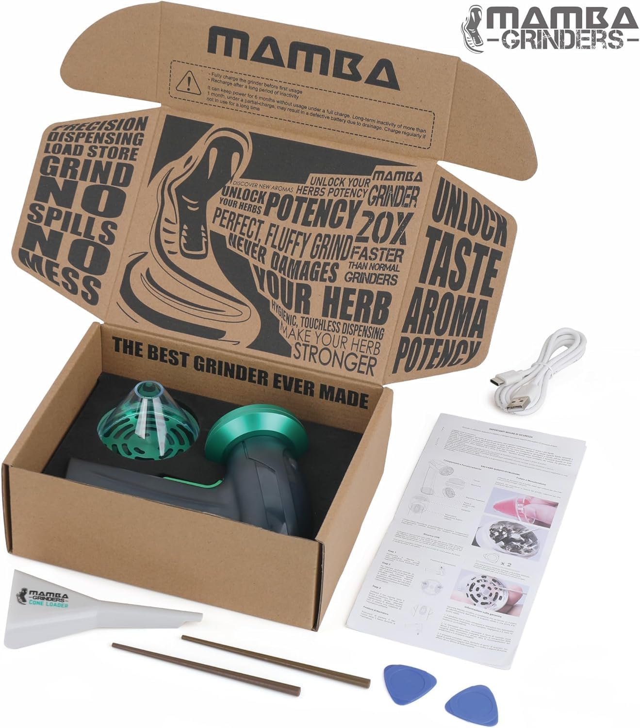 Mamba Monster Molinillo 3,5g para Especias Recargable USB, Verde | 3,5g capacidad, tubo cargador integrado, molienda unimanual, ideal para hierbas y especias de cocina