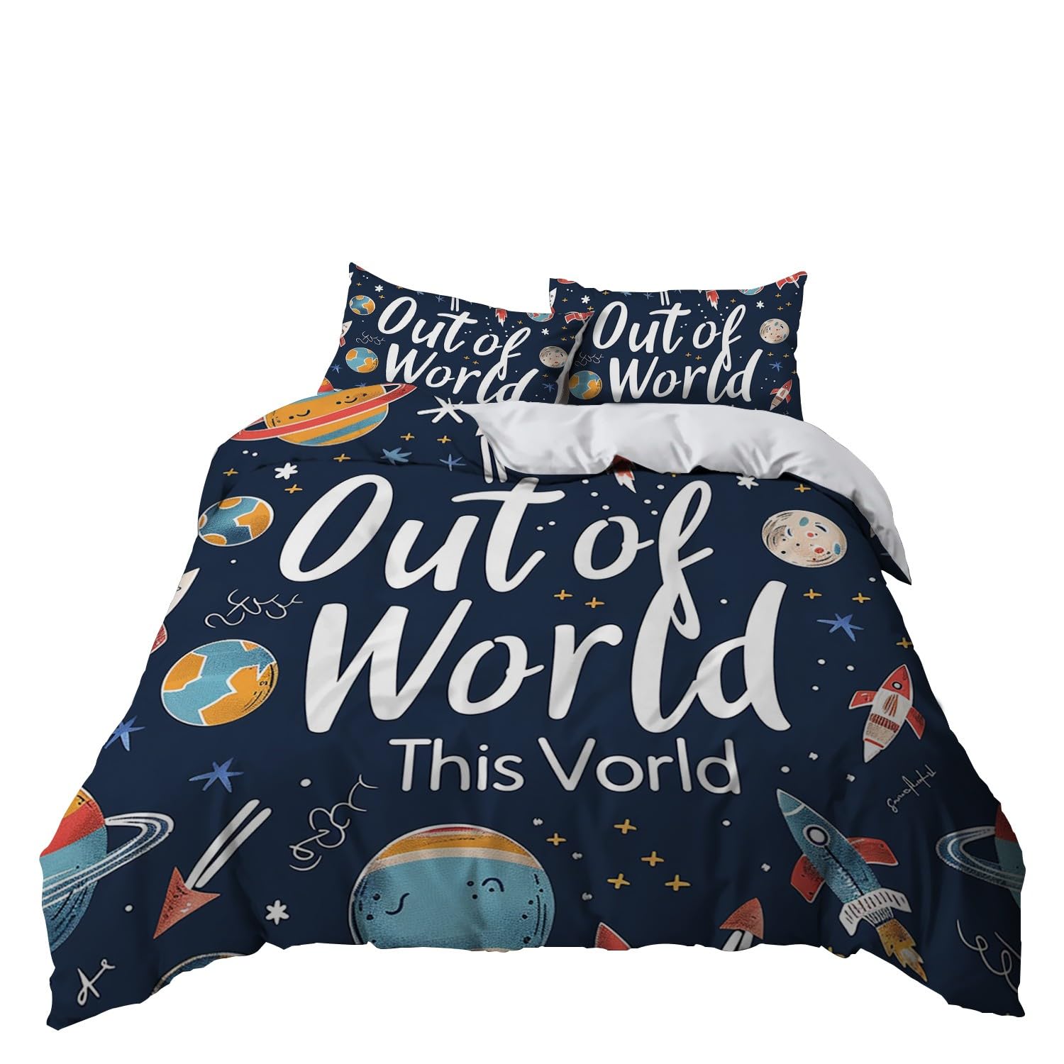 Set copripiumino da 240 x 220 cm, per bambini, ragazzi e ragazzi, per letto singolo, stampa cartoni animati, motivo pianeta, copripiumino stampato, con chiusura lampo e federa da 80 x 80 cm
