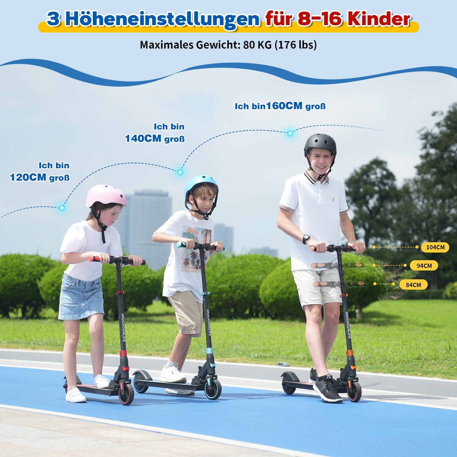 RCB TECH E-Scooter Kinder (8-12-16 Jahre) - Faltbarer Elektroroller für Kinder - Max Reichweite 16 KM - Max. 20 KM/H - Geschenk für Kinder und Jugendliche