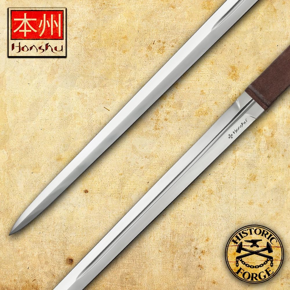 Honshu Claymore Sword | Historic Forged | Broadsword | Authentic 1065 High Carbon Steel Blade | Leather Wrap Handle | Premium Scabbard Included | 57" Overall Length
