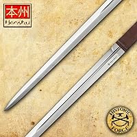 Vista 3 de Honshu Claymore Sword Forjado histórico Espada ancha Auténtica hoja de acero de alto carbono 1065 Mango de cuero Funda de alta calidad