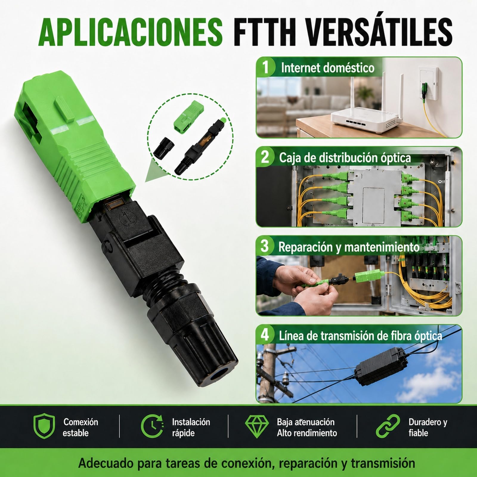 100pcs Rápido Conector de Fibra Óptica, SC A PC Conectors Fibra Optica Plastica Embebido, FTTH Conectors Rápido, Conector Rápido Fibra con Cable de Cuero Incrustado para Fibra Monomodo/Multimodo
