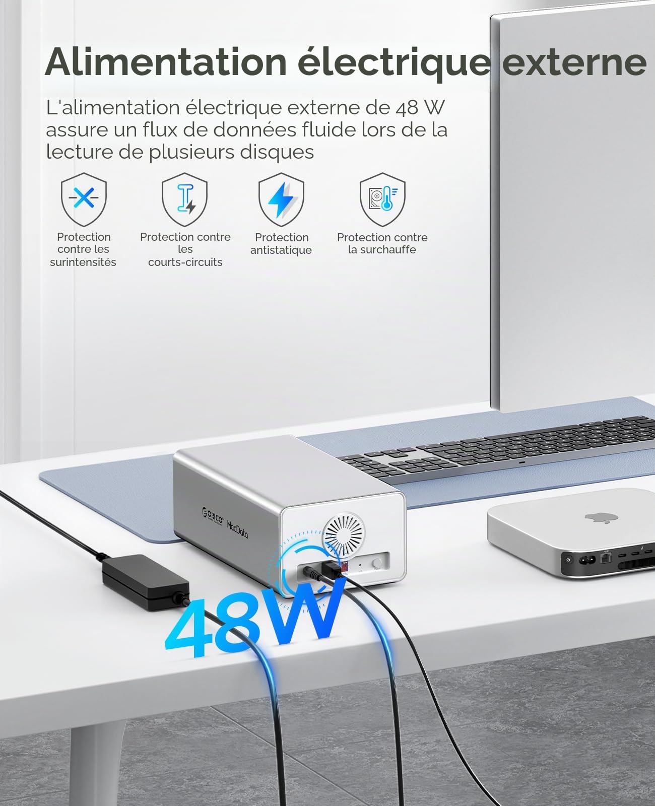 ORICO 2 Baies Raid Boîtier Disque Dur Externe SATA HDD/SSD 2,5/3,5" jusqu'à 2 x 22 to, Station USB 3.0 Type B, Raid 0/1/PM