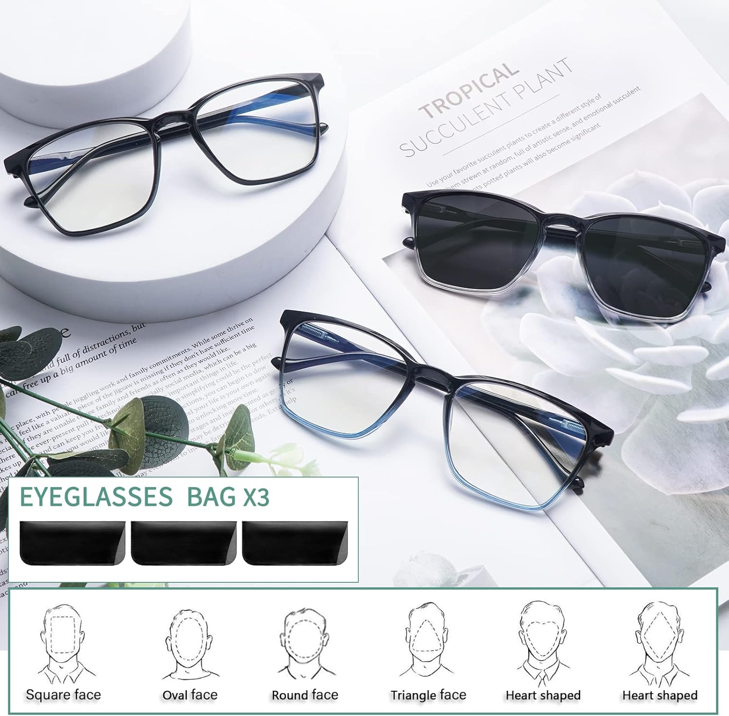 COJWIS 3 packs Progressive Multifocus Reading Glasses for Women Blue Light Blocking Reading Glasses Spring Hinge Readers - Image 2