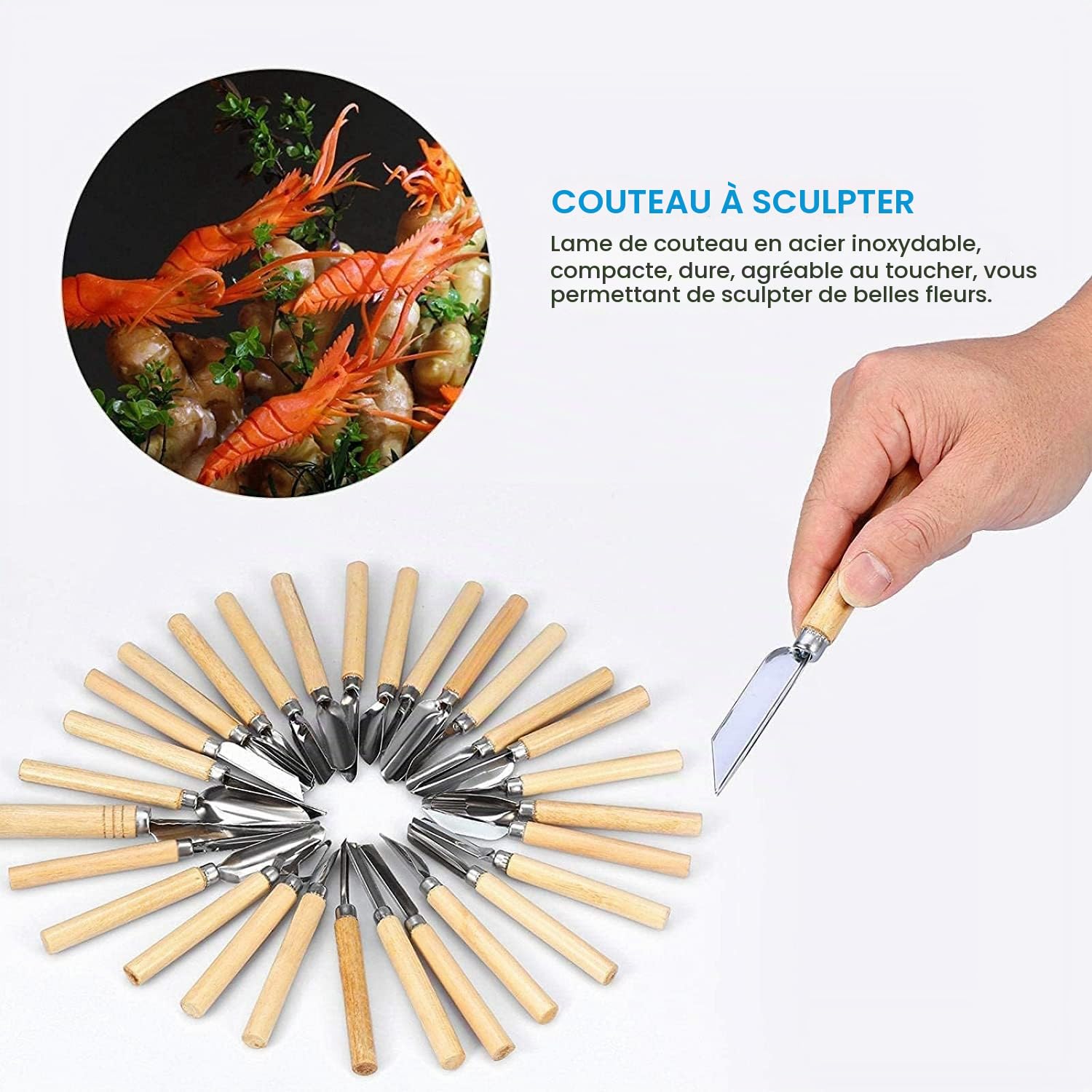 mumisuto Outil de Sculpture de Cuisine, 80 Pièces de Couteaux de Sculpture portable, Ensemble D'Outils D'éPluchage de Sculpture Culinaire Kit de Sculpture et Découpe pour Fruits et Légumes,