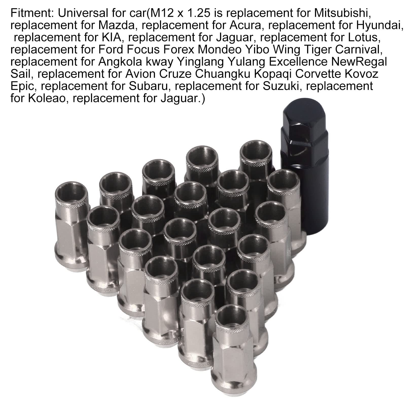 Tuercas, Fydun Universal 20 Piezas M12x1.25 Metal Tuercas de Rueda con Manga de Llave(Negro)