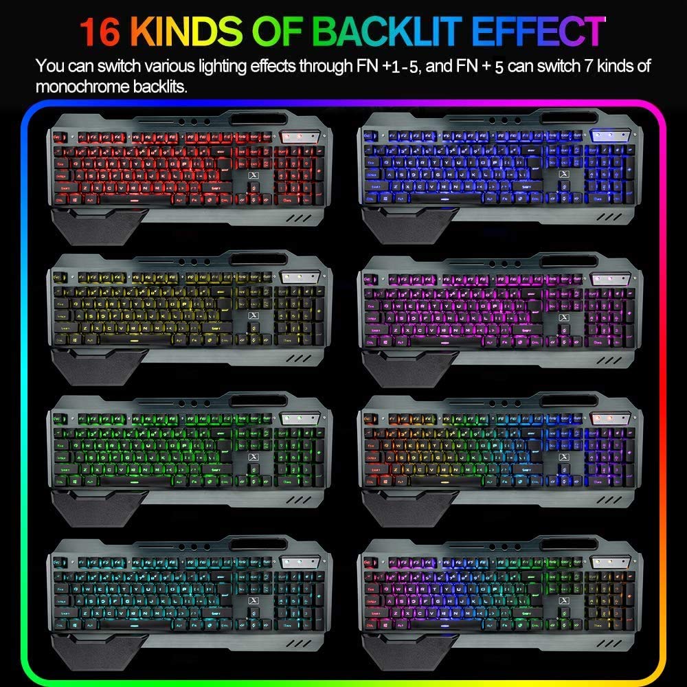 LexonElec 680 pro - RGB LED Wireless Gaming Tastatur und Maus 4800 mAh volle 104 Tasten Tastatur PC Zubehör eingerichtet 2.4g USB Gamer 2400 DPI atmende optische Maus für PC Mac Laptop comptuter