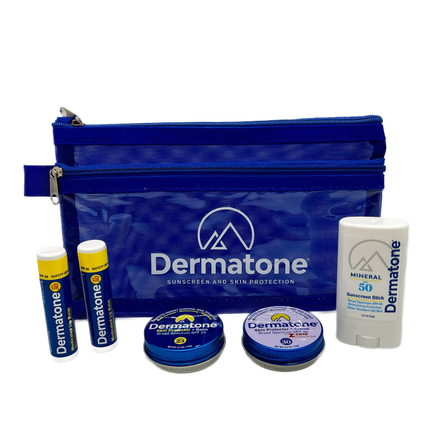 Dermatone Outdoor-Schutz-Set, Urlaubsgeschenk, enthält 4 unserer Sonnenschutzmittel, Hautschutzprodukte, klassische Dose, Z-Cote, mineralischer Sonnenschutzstift und 2 medizinische Lippenbalsam