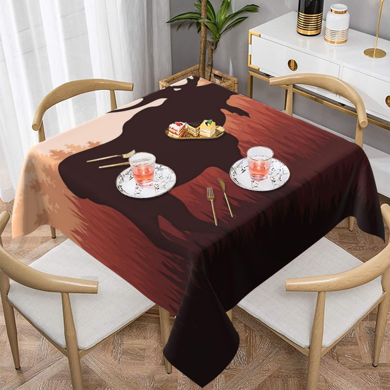 DCEHGEW Wild Animal Moose Prints Square Tablecloth 137x137 CM, Waterproof Fabric Table Cloth for Dining Table, Farmhouse Table Cover for Kitchen Dining Tabletop Decoration