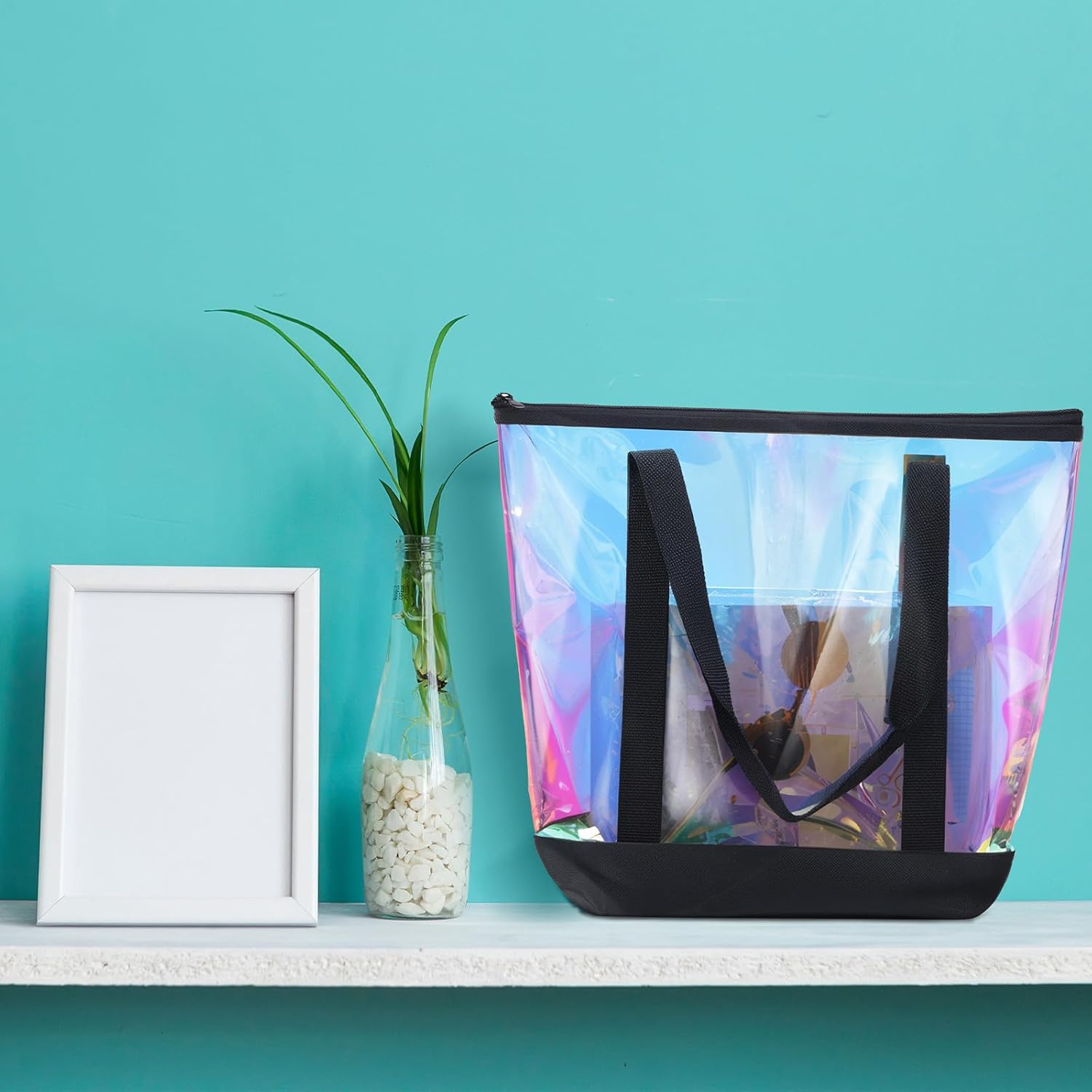 Reginary 8 Pcs Clear Tote Bags Shoulder Handbag Security Approved See Through Bag with Zipper Closure for Sport Event Travel