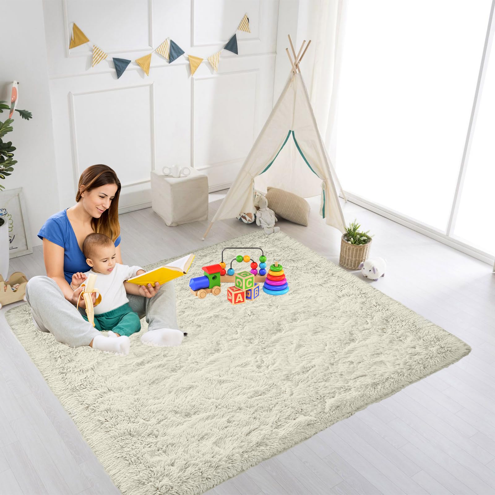 Tapis de chambre grand tapis de salon poil long shaggy lavable 130x290