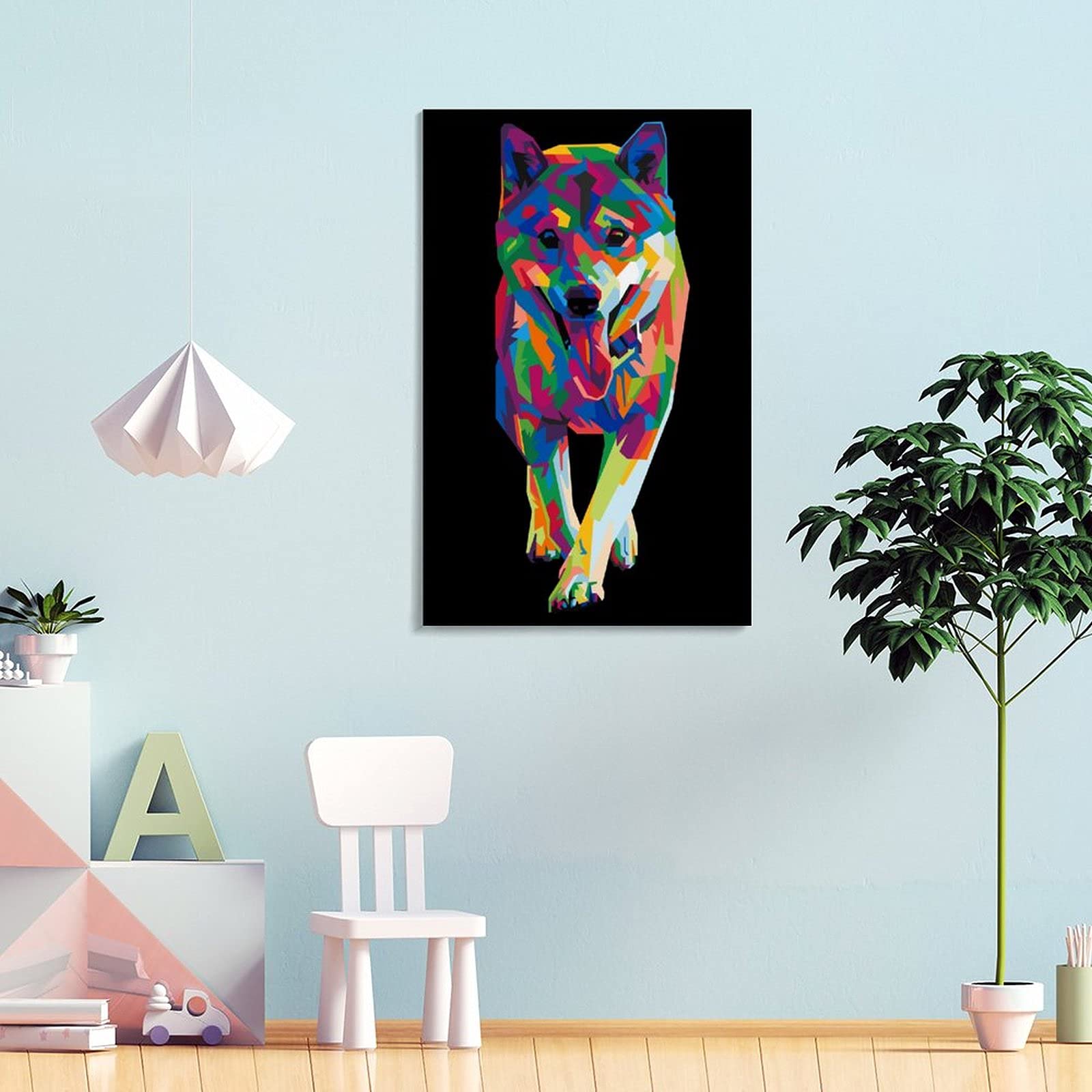 リビングハウス】カラフルな犬のポップアート絵画60×60 カラフルな愛犬