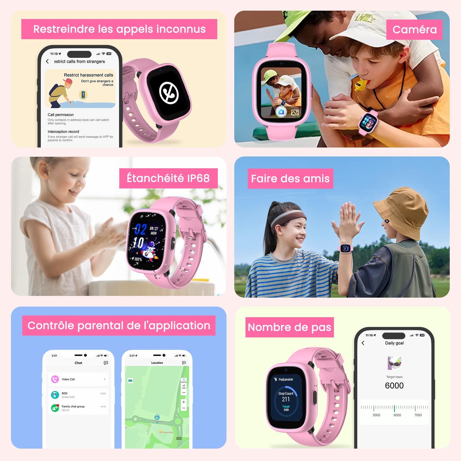 K3 4G Smartwatch Kinder mit GPS und Telefon, GPS Tracker kindr in Zwei austauschbaren Farben, Armbanduhr Kinder Junge mit Video Phone Call, Schulmodus, SOS-Funktion(Rosa und Lila)