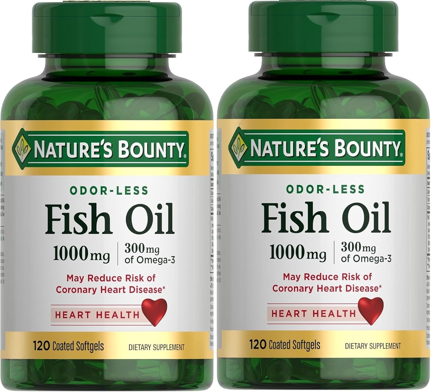 Nature's Bounty 300 mg Omega-3 Fish Oil 1000 mg Softgels 120 Coated Soft Gels (Pack of 2)