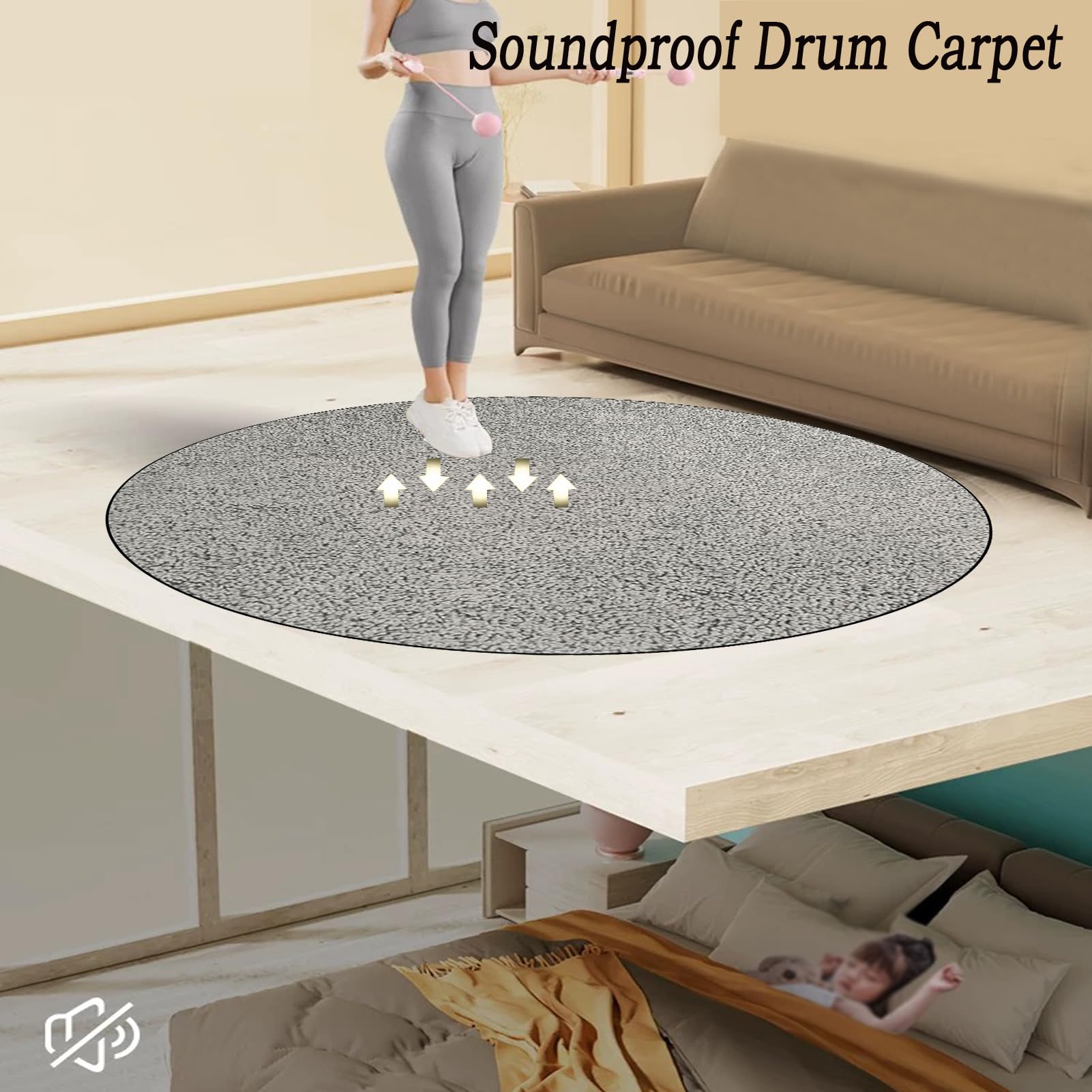 Schlagzeugteppich Rutschfest Schalldicht Drum Teppich Matte Innen und Außen, Rund Elektronisches Jazz Schlagzeug Kit für Bass Snare Drum, Schallschutz Akustik Teppich Schallschutzteppich 130 cm