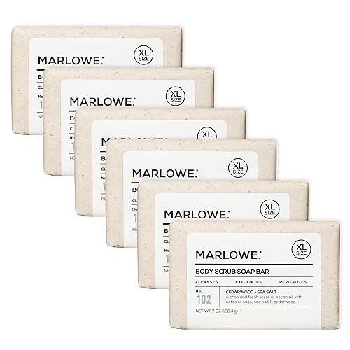 Miniatura 16 de MARLOWE. Jabón exfoliante corporal No. 102 de 7 onzas (3 barras), madera Oud, barra de jabón exfoliante con manteca de karité, aceite de oliva y