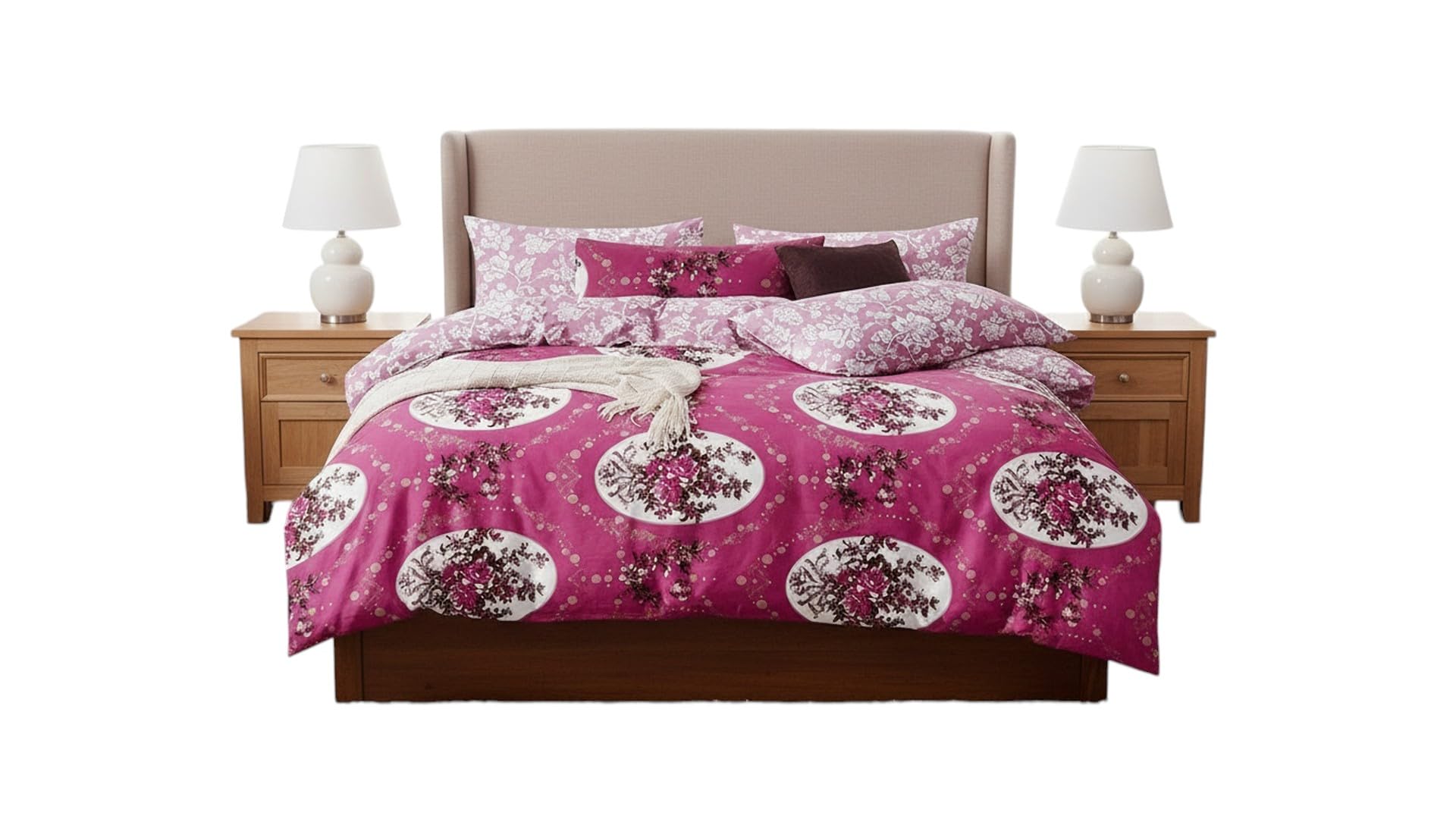 Floral Print Double Bed Comforter Set, Pink, with Pillow Covers | Medallion Pattern, Reversible Design, Bedroom Decor, Vibrant Pink Colour, Includes Pillow Covers-image-24