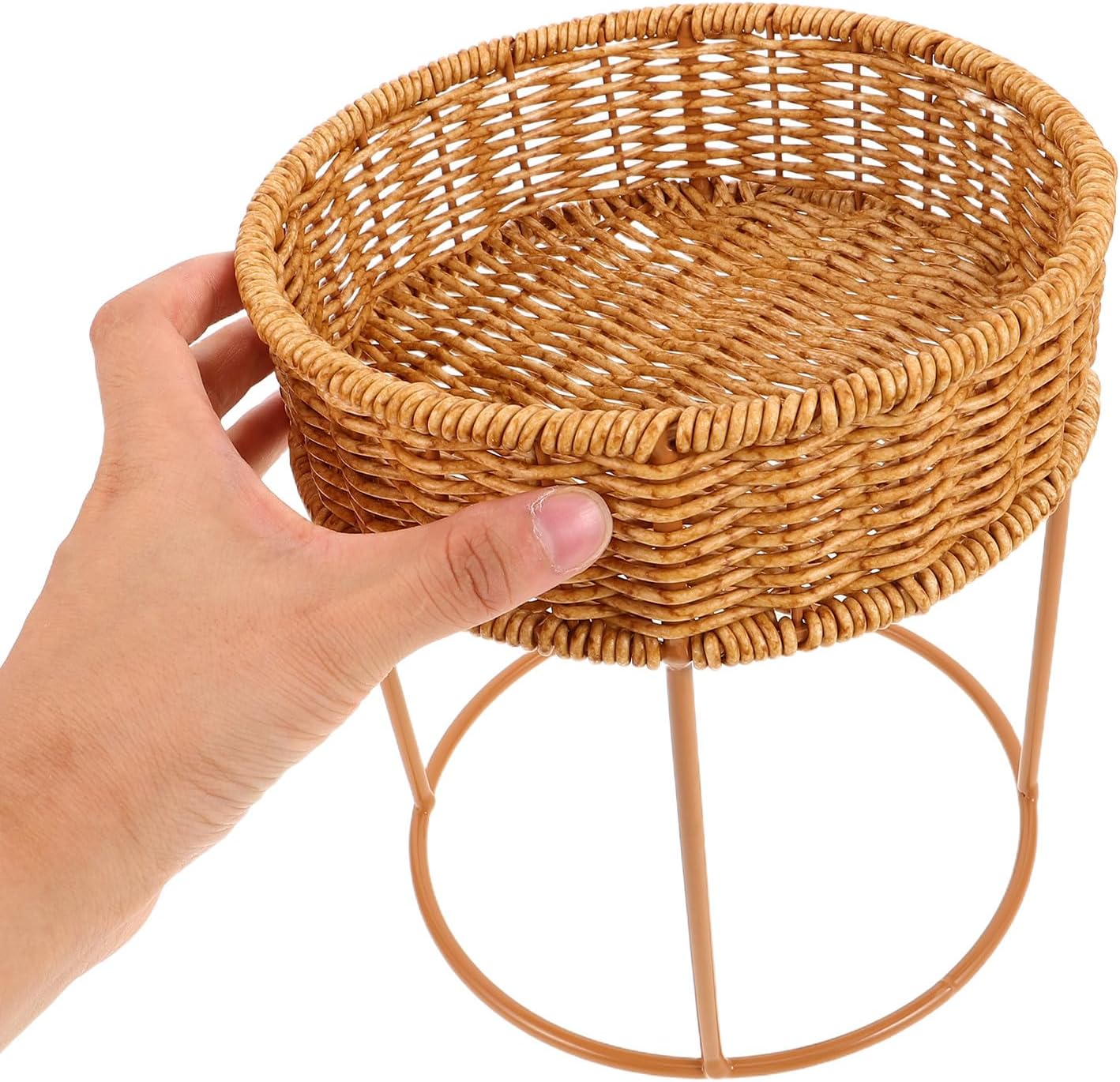 Hemoton Boho Plant Stand: Rattan Planter Basket - Desktop Succulent Flower Stand - Small Flower Pot Holder Rack - Planter Shelf For Living Room Balcony And Tabletop
