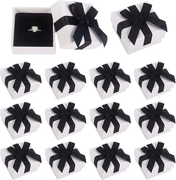 Nideen 12 Pack Jewellery Ring Gift Box Bulk, 5  5  3cm Ring Earring Gift Boxes with LidsWhite and Black