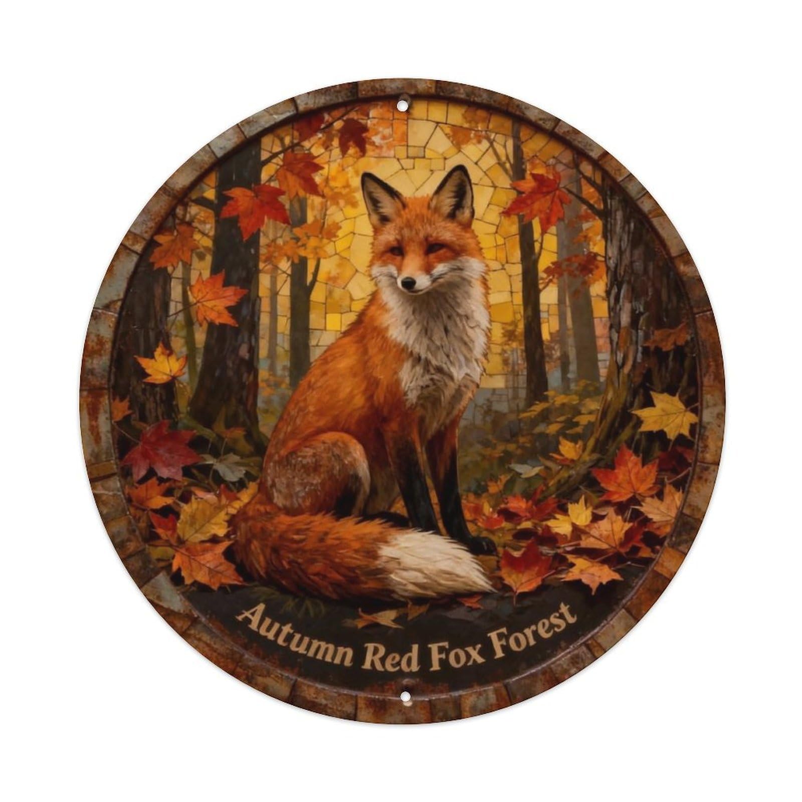 Autumn Red Fox Forest Metal Tin Sign Plaque