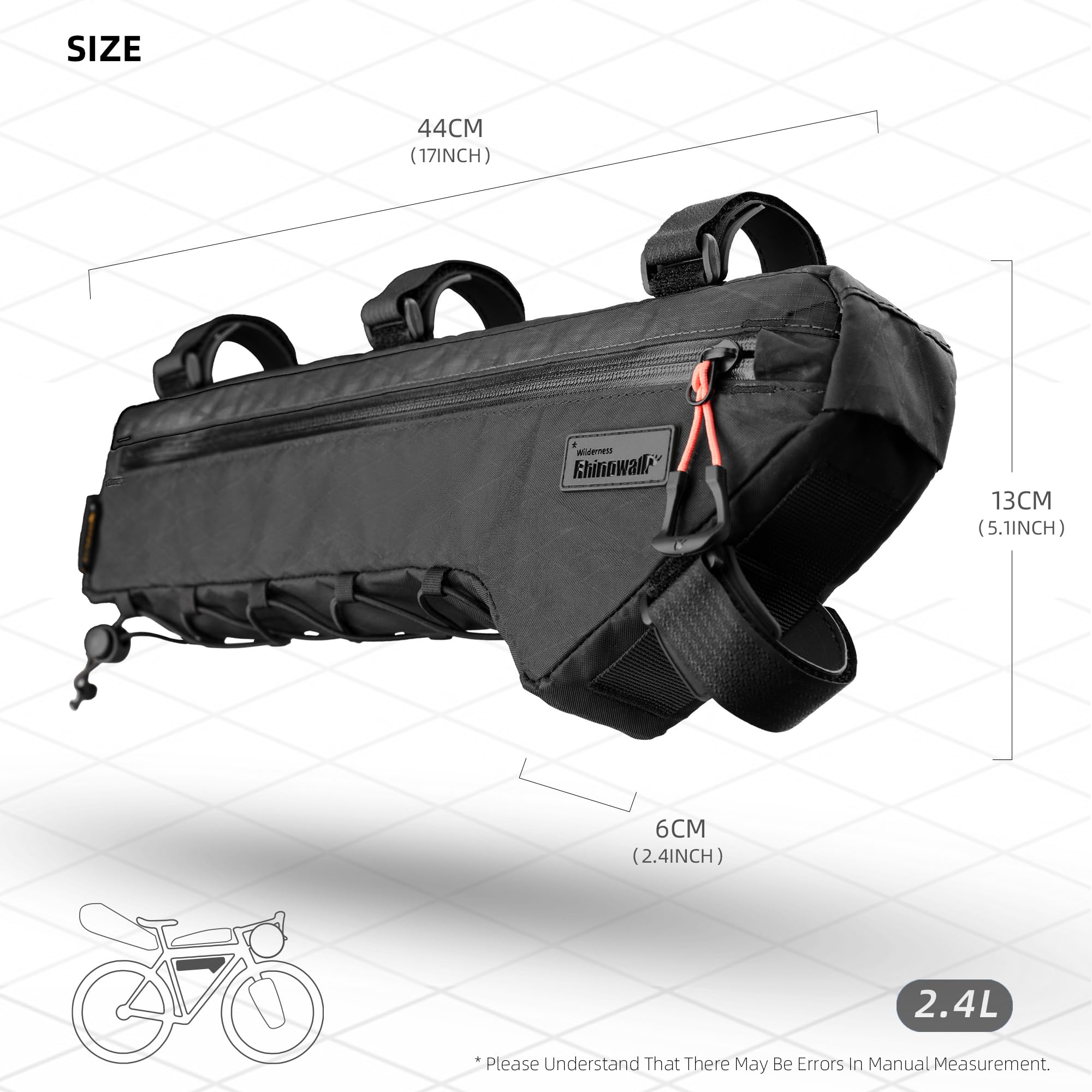 Rhinowalk Borsa triangolare per bicicletta sotto il tubo superiore, custodia anteriore portaoggetti, cicloturismo bikepacking