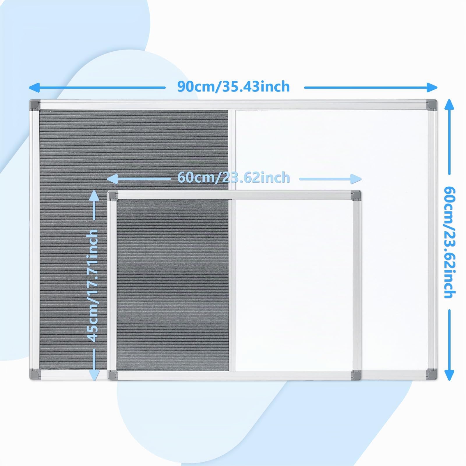 MAKELLO Magnetisches Whiteboard mit Pinnwand Buchstaben Tafel mit Aluminiumrahmen, Kombitafel für Küche, Wohnung und Büro 90x60cm