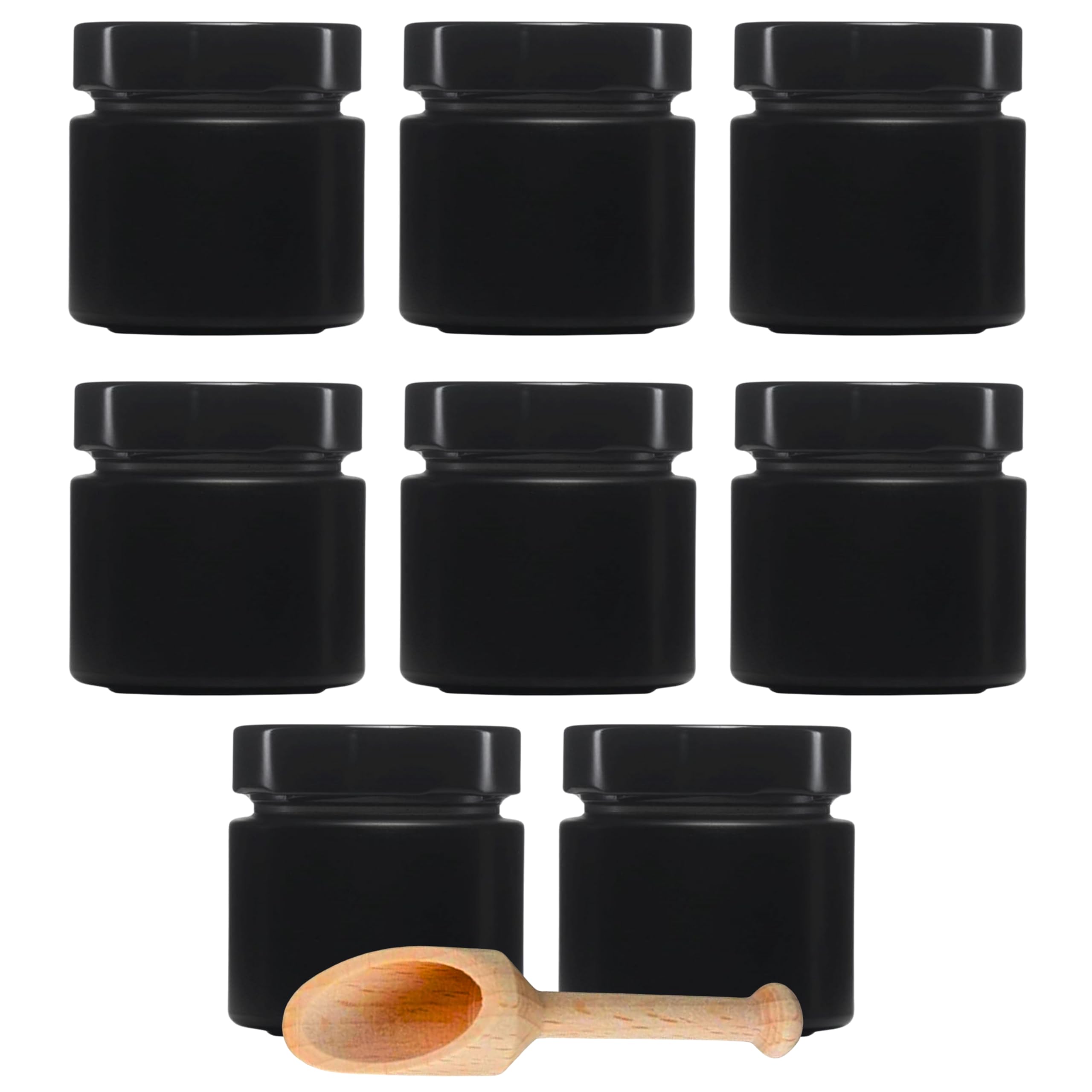mikken Lot de 8 pots à épices en verre noir 125 ml avec Pelle à épices