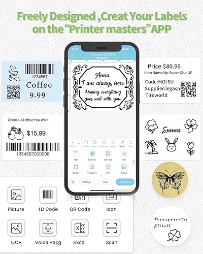 Vista 5 de 3 rollos de etiquetas térmicas para Phomemo M110/M221/M220/M120/M200/M110S, 1.18 x 0.79 pulgadas, cinta autoadhesiva para código de barras, código