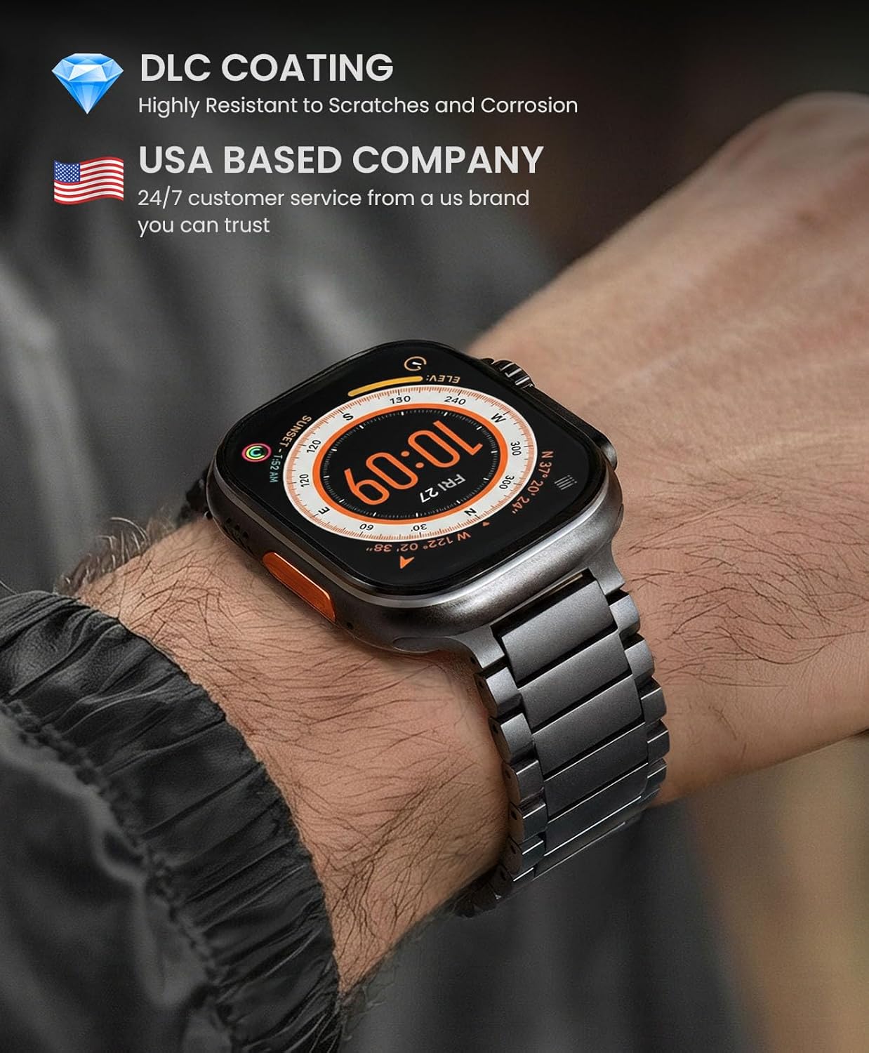 Titanium Band for Apple Watch Ultra 3/2/1 49mm & Series 11/10 46mm, Grade 5 Titanium Apple Watch Ultra Band for Men with Magnetic Clasp, Durable DLC Scratch Resistant Metal Ultra 3 Watch Band - Image 2