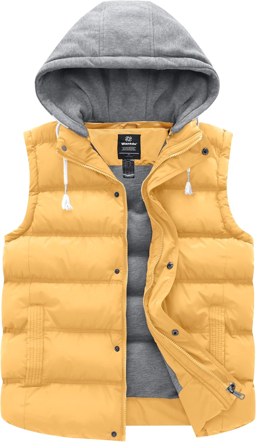 wantdo Women's Plus Size Puffer Vest Quilted Warm Winter Vest with Removable Hood