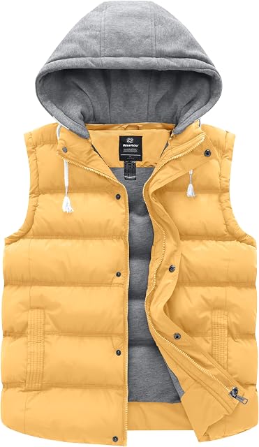 wantdo Women's Plus Size Windproof Puffer Vest Quilted Winter Vest Thicken Jacket with Detachable Hood