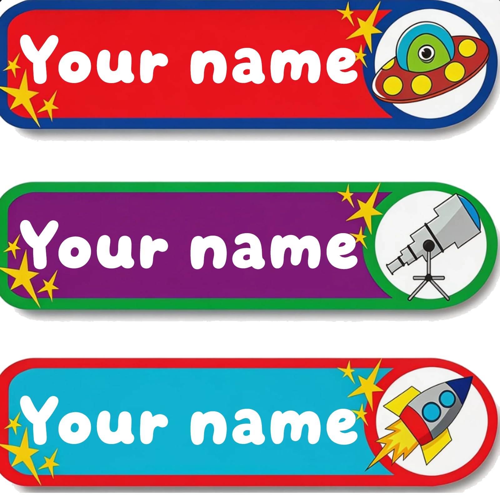 Personalized Waterproof Name Stickers for Kids, Washable Clothing Labels, Durable Name Tags for School, Kindergarten, Lunch Boxes, Books, Toys – Ideal Back to School（Looking at The Universe）